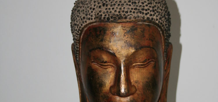 Nach Restaurierung, asiatischer Buddha-Kopf 19. Jahrhundert